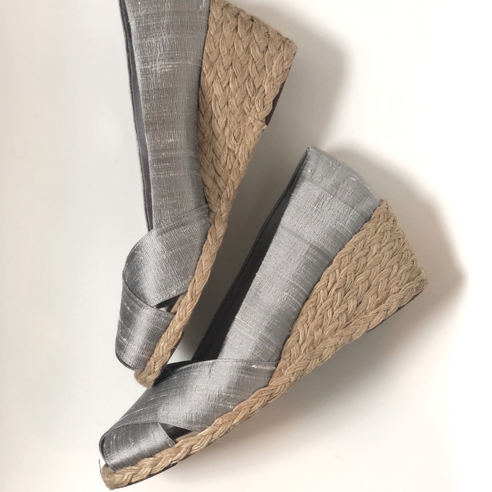Lauren Ralph Lauren - Cecilia Peep Toe Wedge in Silver Silk Shantung